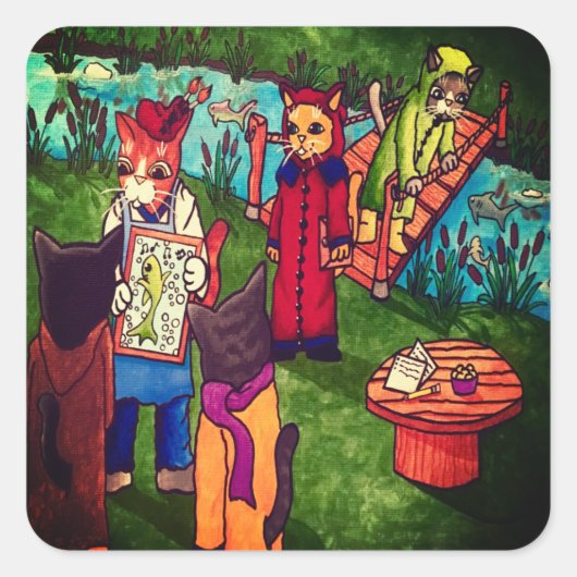 アーティストペインター猫の矩形ステッカー スクエアシール (正面)