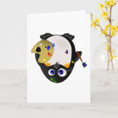 アーティストペンギン – 左グリーティングカード カード (黄色い花)