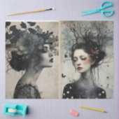 アーティストミックスメディア白黒アイボリーラージ顔 薄葉紙 (クラフト)