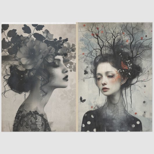 アーティストミックスメディア白黒アイボリーラージ顔 薄葉紙 (正面)