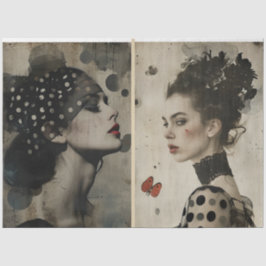 アーティストミックスメディア白黒アイボリーラージ顔 薄葉紙