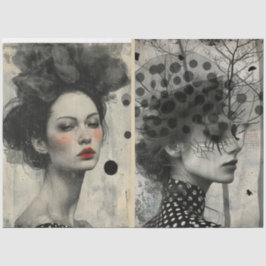 アーティストミックスメディア白黒クリーム大顔 薄葉紙