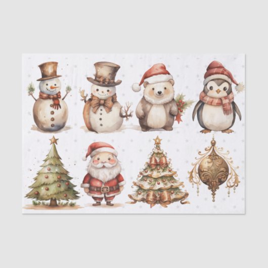 アーティストヴィンテージクリスマスツリーズ雪だるまサンタ 薄葉紙 (正面)
