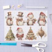 アーティストヴィンテージクリスマスツリーズ雪だるまサンタ 薄葉紙 (クラフト)