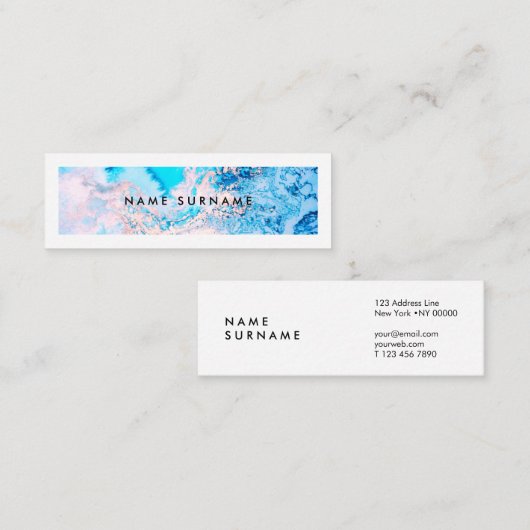 アーティスト大理石ピンク水彩ミニ名刺 スキニー名刺 (正面/裏面)