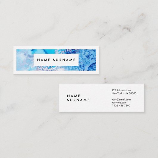 アーティスト大理石青水彩ミニ名刺 スキニー名刺 (正面/裏面)