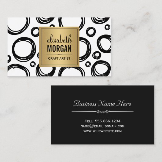 アーティスト抽象芸術スケッチ円と金ゴールド名ロゴ 名刺 (正面/裏面)