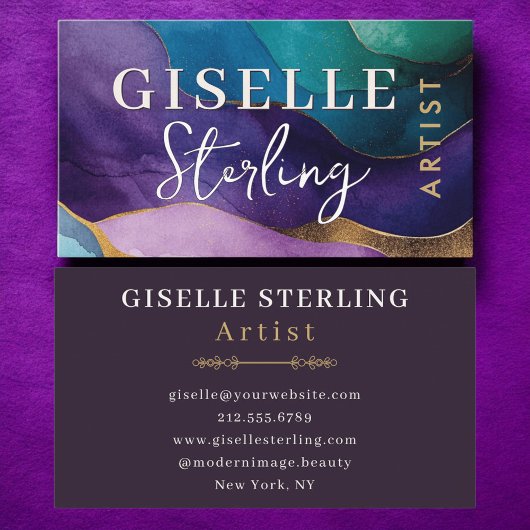 アーティスト抽象芸術紫金ゴールド波色 名刺