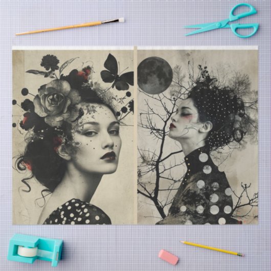 アーティスト混合メディアブラッククリームラージ顔2 薄葉紙 (クラフト)