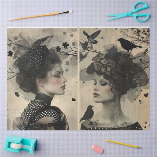 アーティスト混合メディアブラッククリーム大顔 薄葉紙 (クラフト)