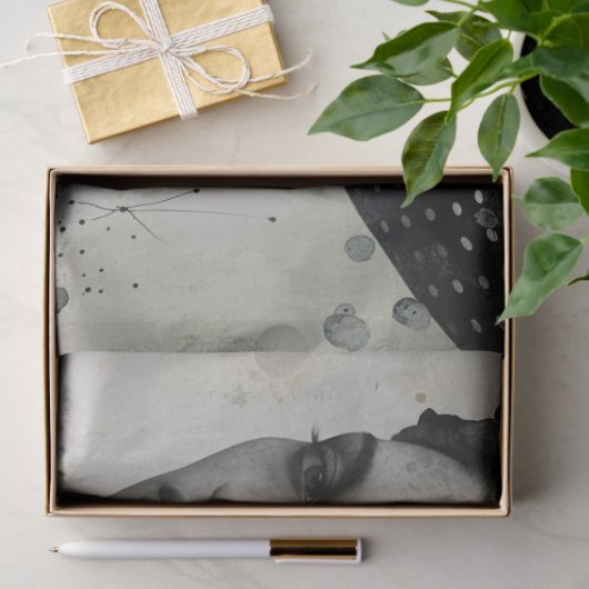 アーティスト混合メディア白黒大顔 薄葉紙 (ギフト)