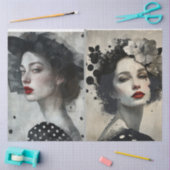 アーティスト混合メディア白黒大顔 薄葉紙 (クラフト)