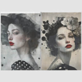 アーティスト混合メディア白黒大顔 薄葉紙