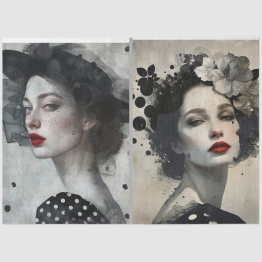 アーティスト混合メディア白黒大顔 薄葉紙 (正面)