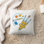 アーティスト用絵の具パレットと筆 クッション (ブランケット)