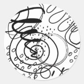 アーティスト白黒スクライブルズドードルバックグラウンド ラウンドシール (正面)