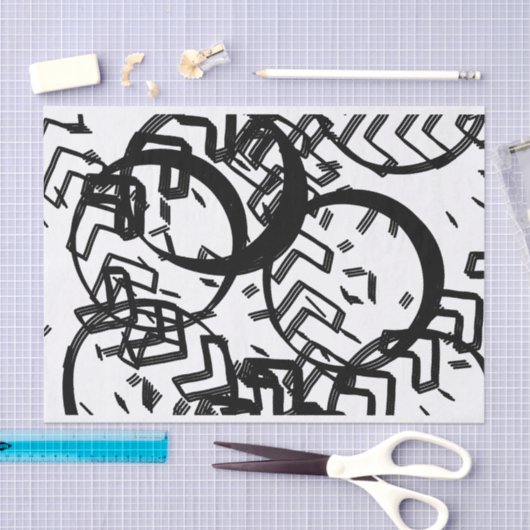 アーティスト白黒ラージサークルChevronテクスチャ 薄葉紙 (クラフト)