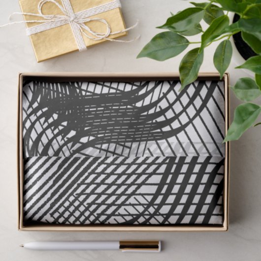 アーティスト白黒大きい波線パターンテクスチャ 薄葉紙 (ギフト)