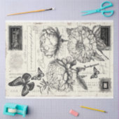 アーティスト白黒大ヴィンテージ牡丹デコページ 薄葉紙 (クラフト)