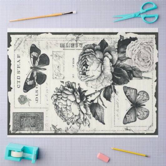 アーティスト白黒大規模な牡丹の分離 薄葉紙 (クラフト)