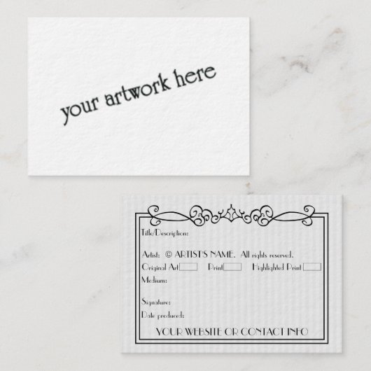 アーティスト空白ののACEOミニチュアアートカードw COA 名刺 (正面/裏面)
