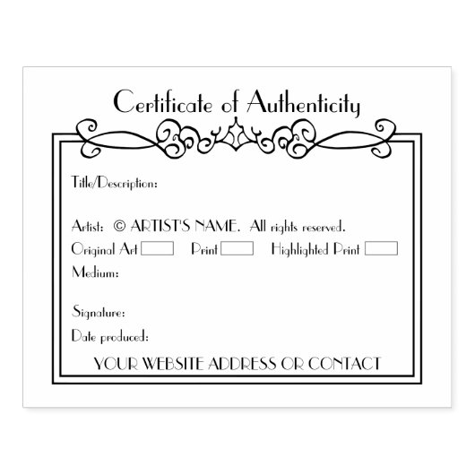 アーティスト空白ののCOAの真正性証明書 ラバースタンプ (インプリント)