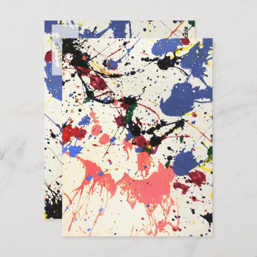 アーティスト絵を描（ばちゃばちゃ）跳ねる背景 ポストカード (正面/裏面)