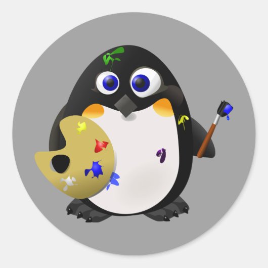 「アーティスト」 - – かわいい画家ペンギン ラウンドシール (正面)