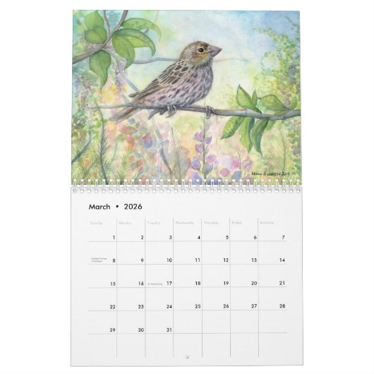 アーティスト・モリー・ハリソンによる野生動物アートカレンダー カレンダー (3月 2026)