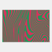 アーティストOp-Art赤い緑のクリスマスストライプパターン ラッピングペーパーシート (正面3)