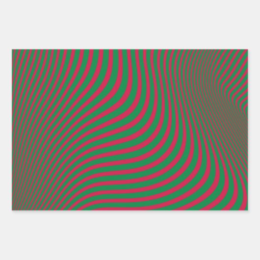 アーティストOp-Art赤い緑のクリスマスストライプパターン ラッピングペーパーシート (正面2)