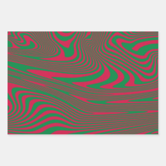 アーティストOp-Art赤い緑のクリスマスストライプパターン ラッピングペーパーシート (正面)