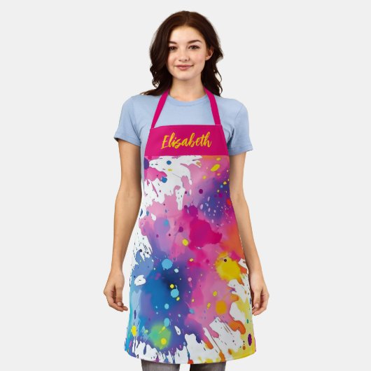 アーティスパーソナライズされたトカラフルのスプラッシュ エプロン (着用した状態)