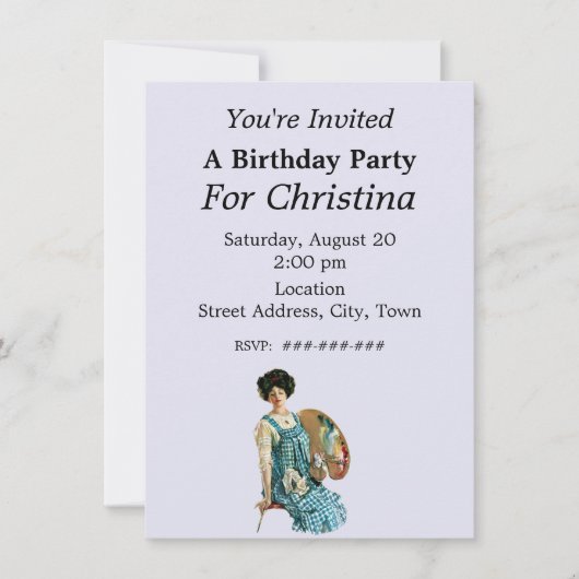 アーティスビクトリアントレディーペインターパレット誕生日 招待状 (正面)