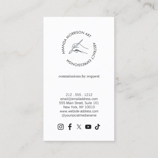 アーティスモダント画家の手のロゴ垂直 名刺 (裏面)