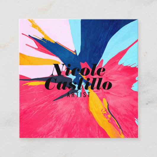 アーティスモダント・ピンク抽象芸術・アー絵を描トミニマル スクエア名刺 (正面)