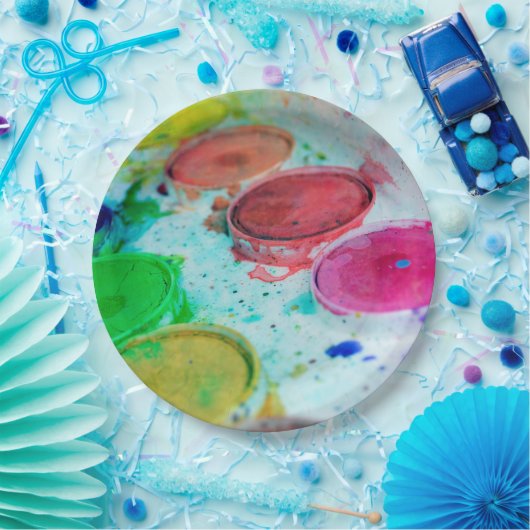 アーティス数々のト色の水彩画絵を描面 ペーパープレート (パーティー)