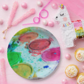 アーティス数々のト色の水彩画絵を描面 ペーパープレート (パーティー)