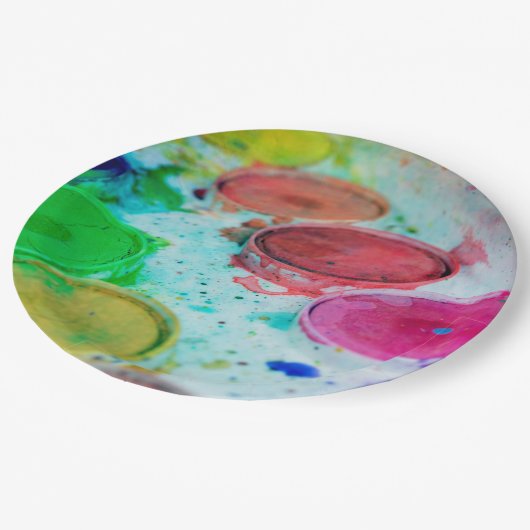 アーティス数々のト色の水彩画絵を描面 ペーパープレート (アングル)