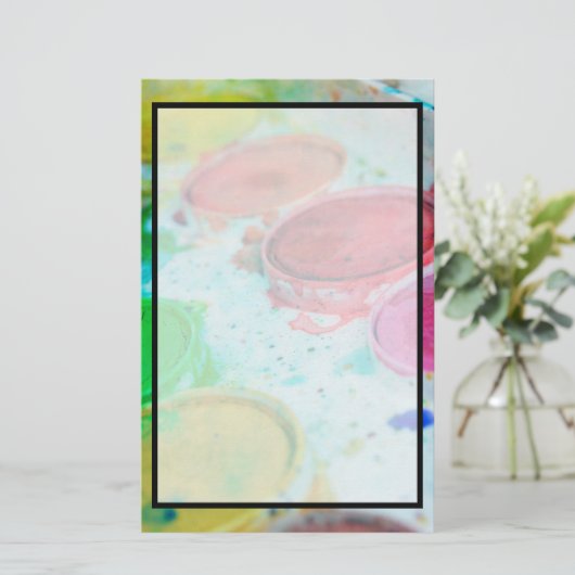 アーティス数々のト色の水彩画絵を描面 便箋 (スタンド正面)