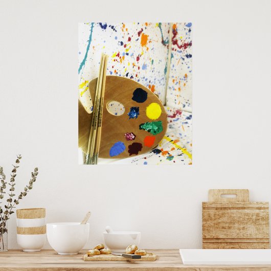 アーティス絵を描トの(ばちゃばちゃ)跳ねるとパレッ絵を描ト ポスター (キッチン)