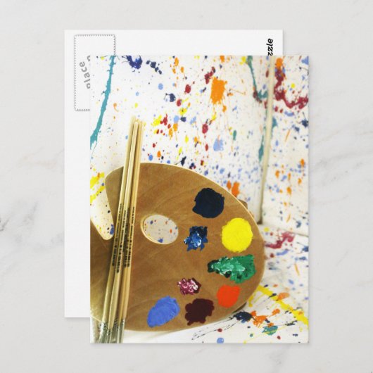 アーティス絵を描トの（ばちゃばちゃ）跳ねるとパレッ絵を描ト ポストカード (正面/裏面)