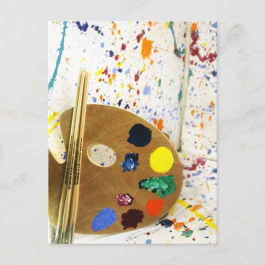 アーティス絵を描トの(ばちゃばちゃ)跳ねるとパレッ絵を描ト ポストカード (正面)