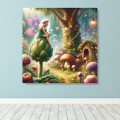 アーティチョークに座る妖精の魔法のイラスト キャンバスプリント (インサイチュ (ウッドフロア))