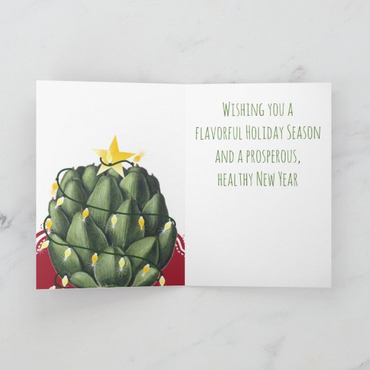 アーティチョークのクリスマスツリーの食品業者のシェフのケータリング シーズンカード (内部)