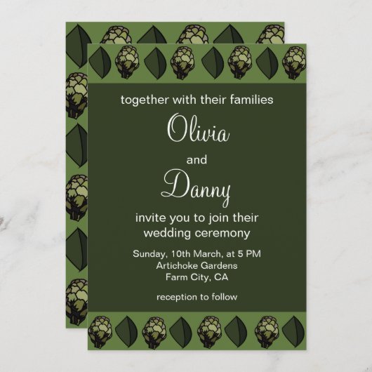 アーティチョークの植物のボタニカルウェディング 招待状 (正面/裏面)