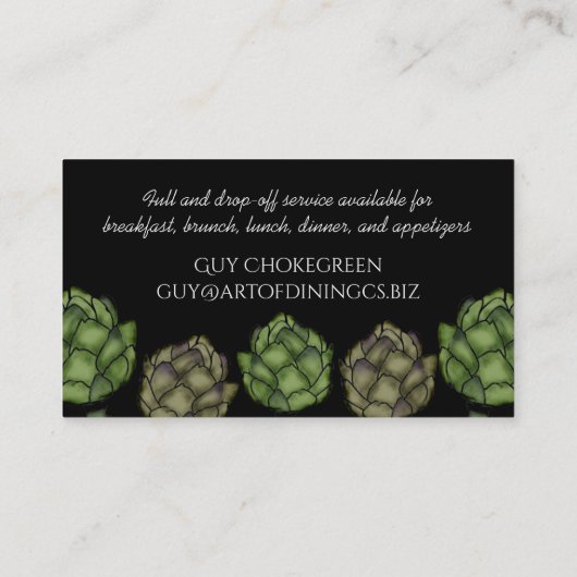 アーティチョークの野菜の食糧シェフのケイタリングビジネスカード 名刺 (裏面)