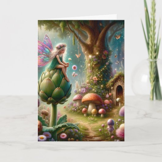 アーティチョークの魔法の誕生日の妖精を祈る カード (正面)