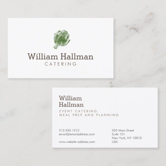 アーティチョークスクリーンプリントケータリングロゴ緑/白 名刺 (正面/裏面)