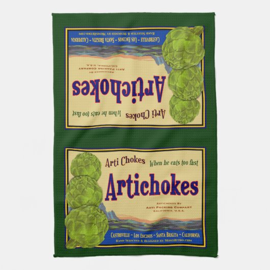 アーティチョークヴィンテージクラートアートキッチンタオル キッチンタオル (縦)